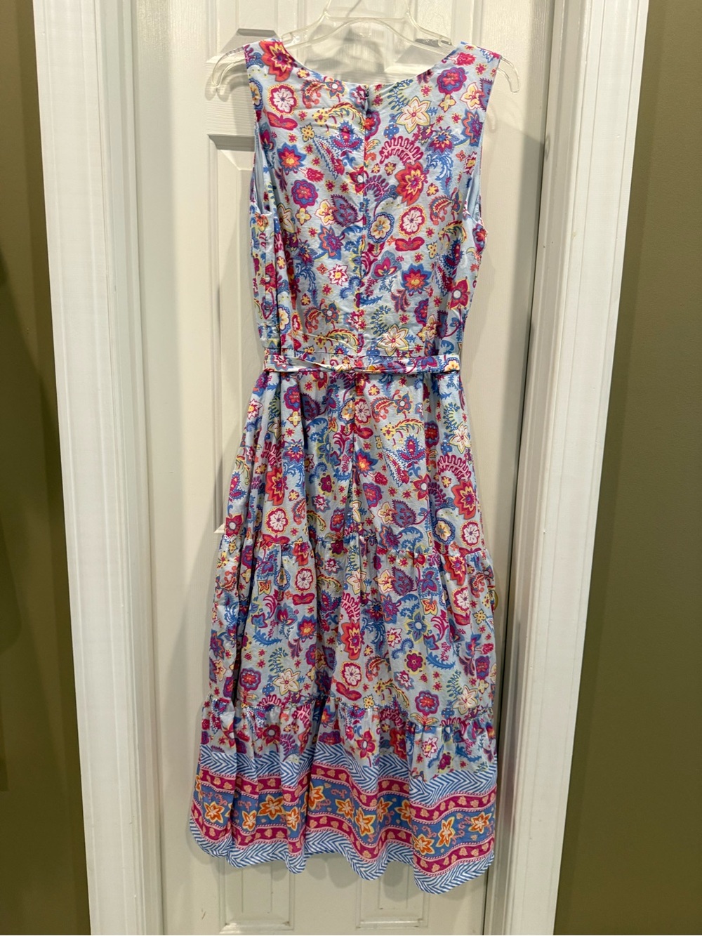 Talbots Sleeveless Floral Maxi Dress - Blue, Pink, Red - Picture 3 of 4